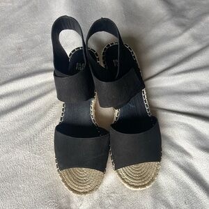 Eileen Fisher Black and Tan Espadrille Sandals